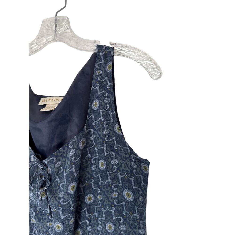 Merona Dress Silk Blue Vintage 90s‎ Sleeveless Geometric Print Tie Front Size 14 - Picture 7 of 11